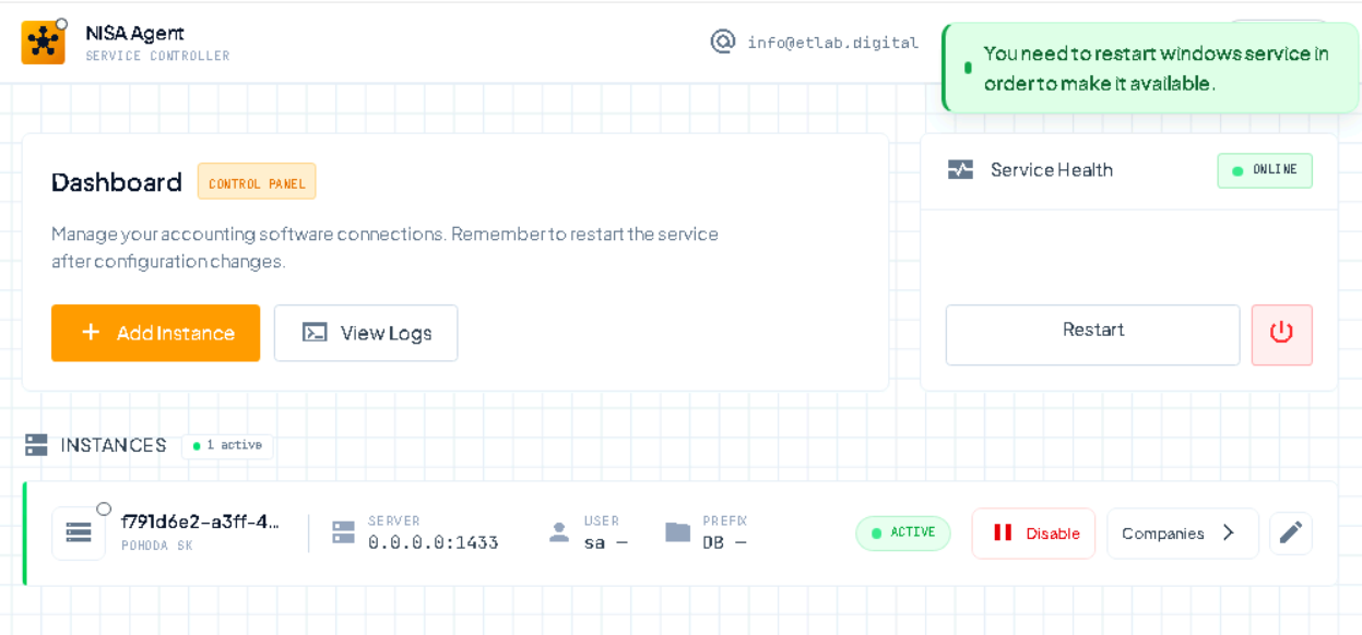 Company list with UID generation for API access