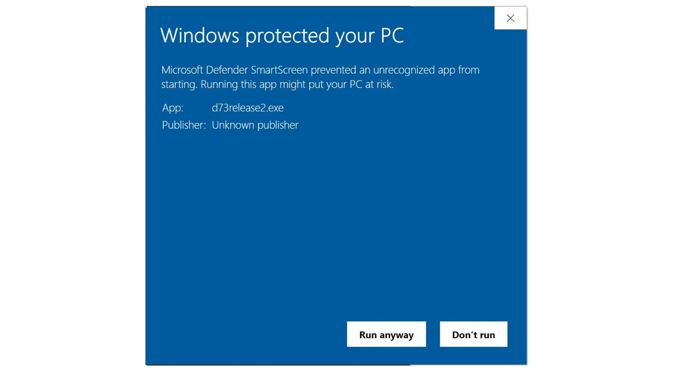 Security warning dialog when running unsigned binary
